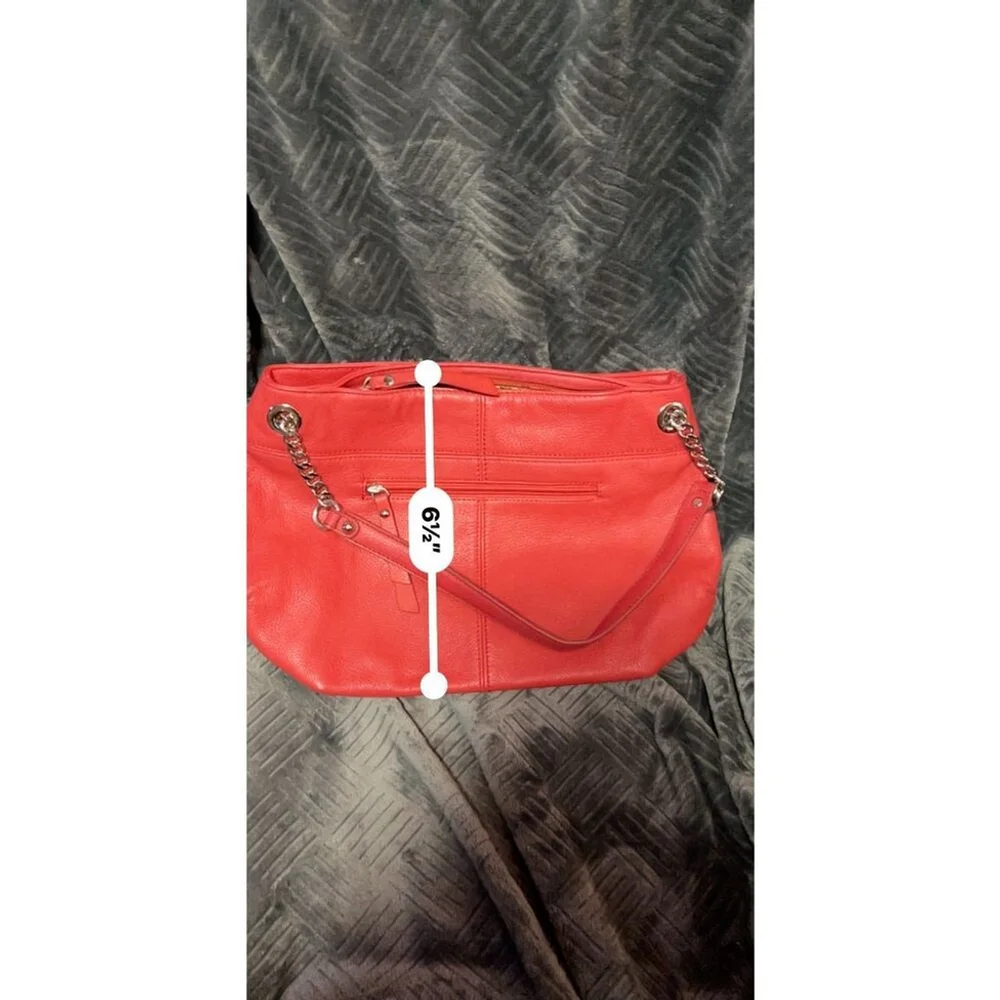 Tignanello Red Leather Hobo Bag With Chain Accent